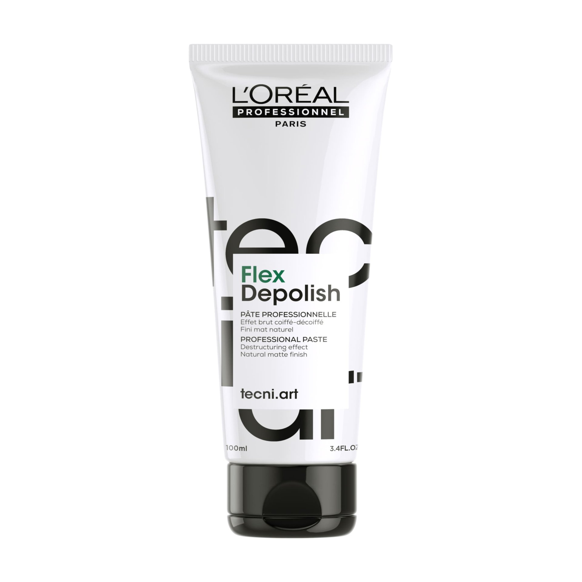 Style with Flex Depolish for a matte, rough, restyleable look.